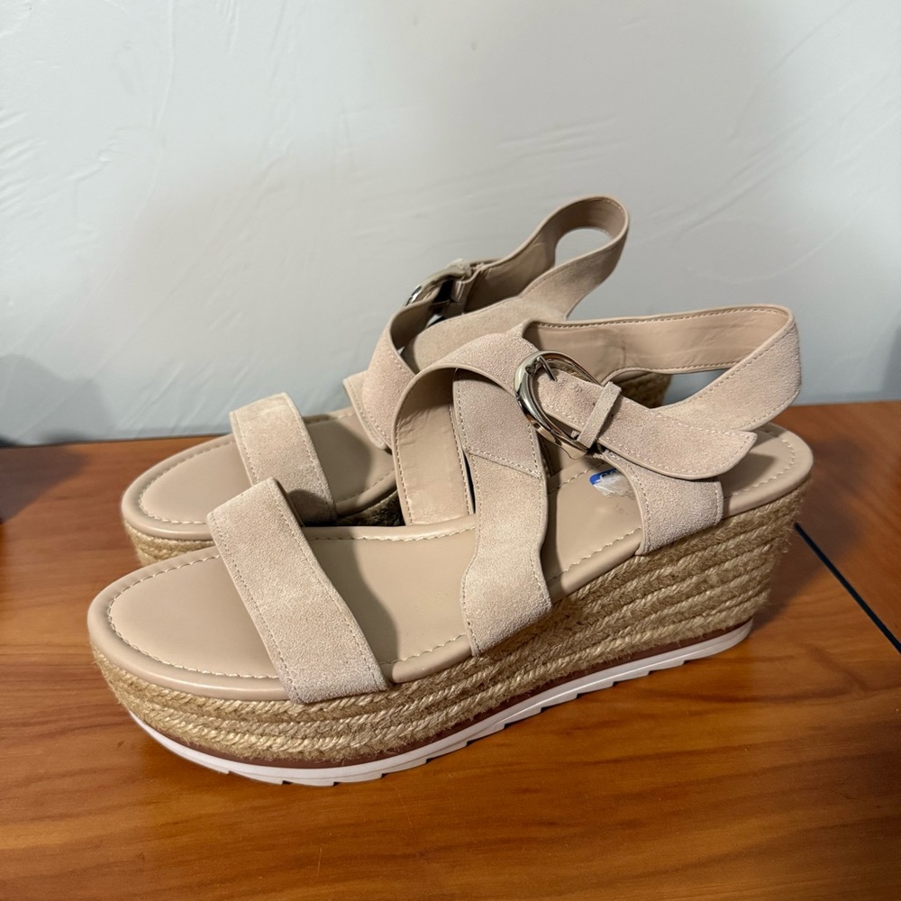 Marc Fisher‎ Beige Nude Espadrille Wedge Sandal Strappy Heel Neutral Casual 10M